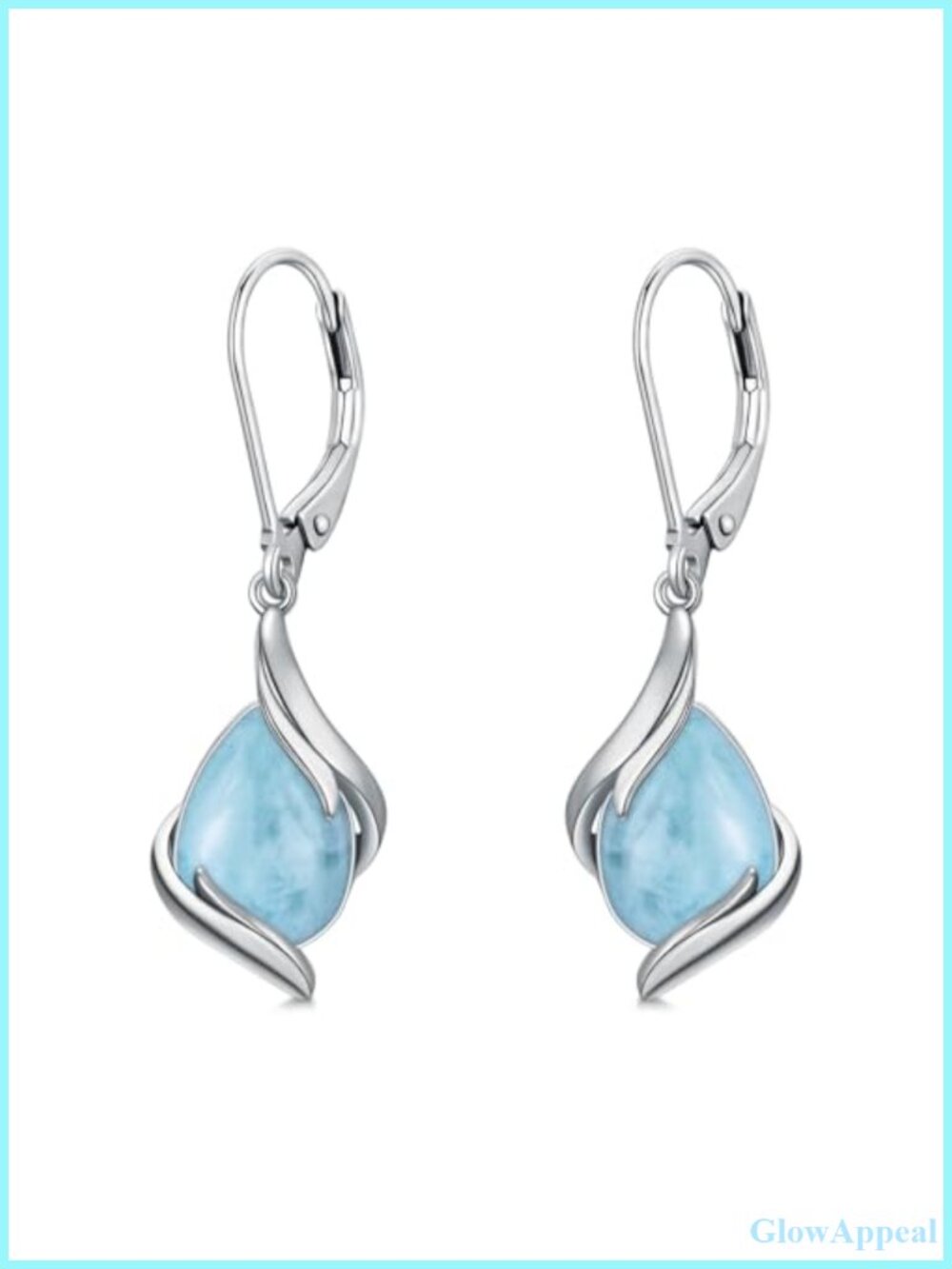 925 Sterling Silver Larimar Teardrop Dangle Earrings Lever Back